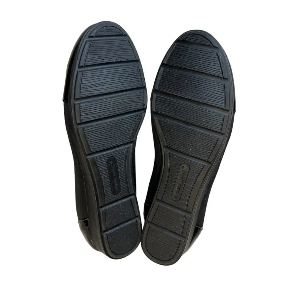 Andrew Geller Black Patent Leather & Fabric Platform Flat Shoes Size 6.5 M